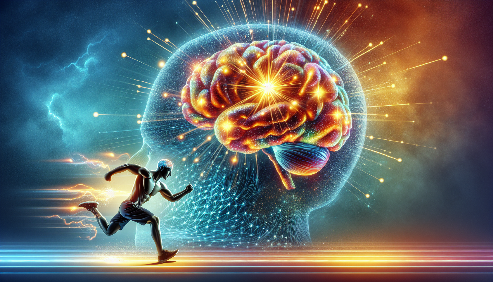 Illustration of a person doing physical exercise with a glowing brain