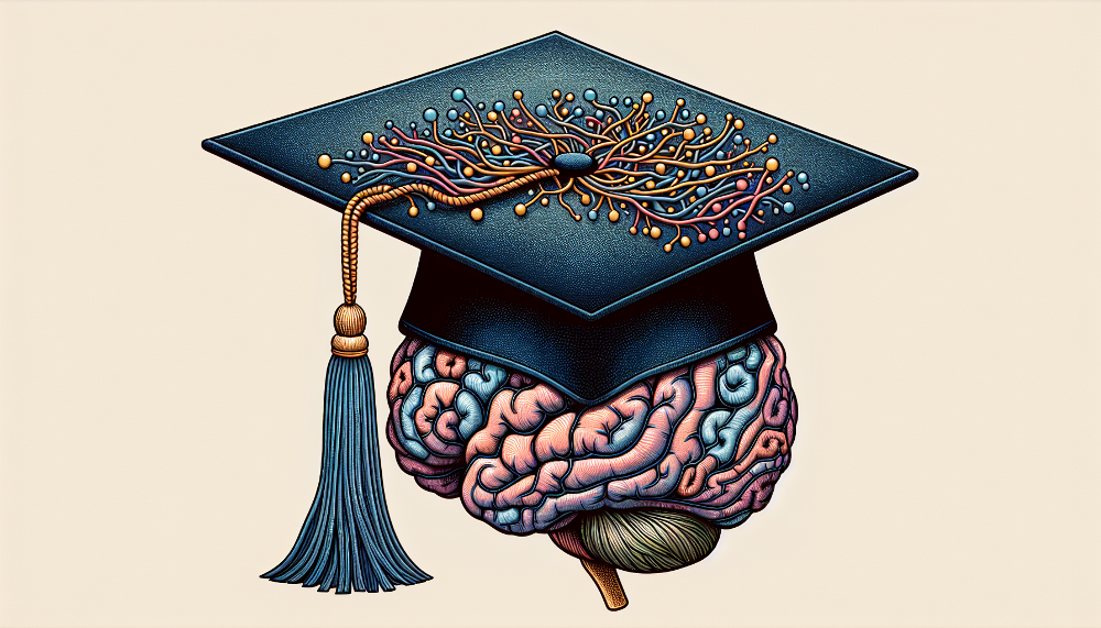 Illustration of a graduation cap and a brain, symbolizing education and intelligence