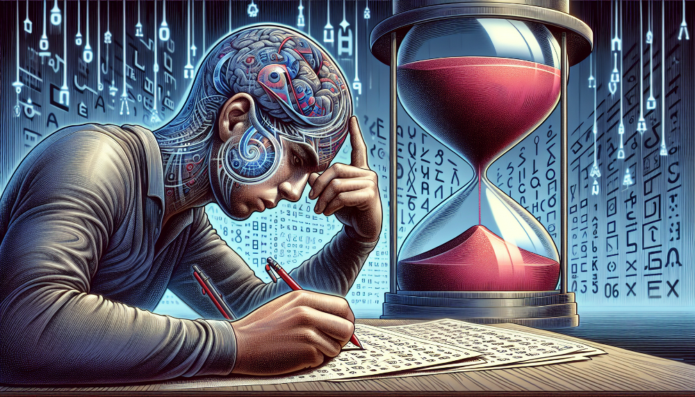 Illustration of a person solving IQ test questions under time pressure